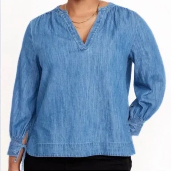 OLD NAVY Puff Sleeve Jeans Denim Blouse Top Boho style Size XXL - Picture 5 of 12